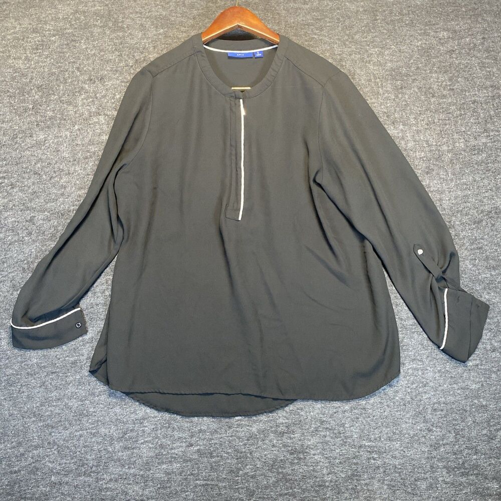 Apt 9 Top Blouse Shirt Womens Small Black Long Sleeve 1/4 Zip
